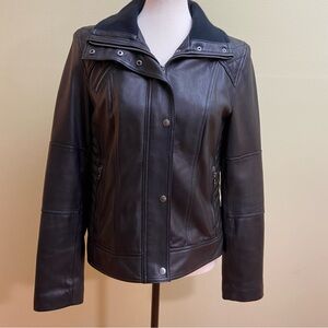 Cole Haan Lambskin Black Leather Jacket M